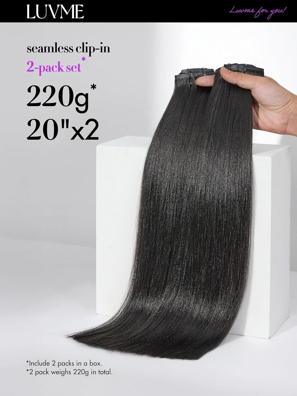 Remy Human Hair Extensions Seamless Clip-In 18 Inch Black 2 Pack