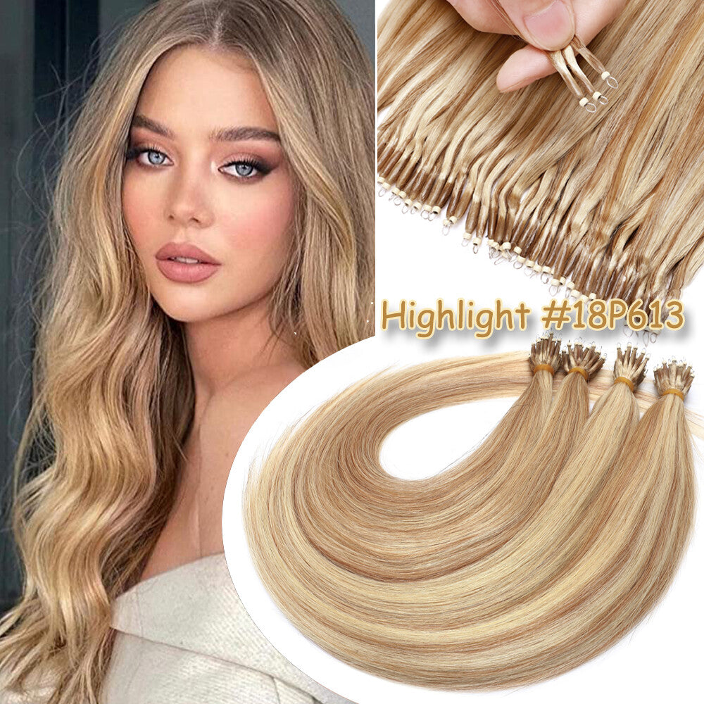 150PCS Thick Remy Human Hair Extensions Nano Beads Double Drawn 14-24 Inch