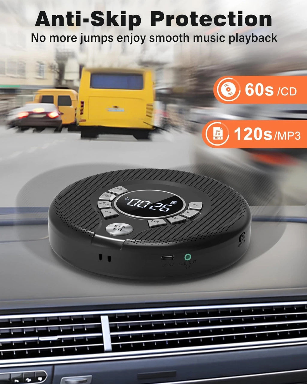 Portable Bluetooth CD Player with 2000mAh Rechargeable Battery