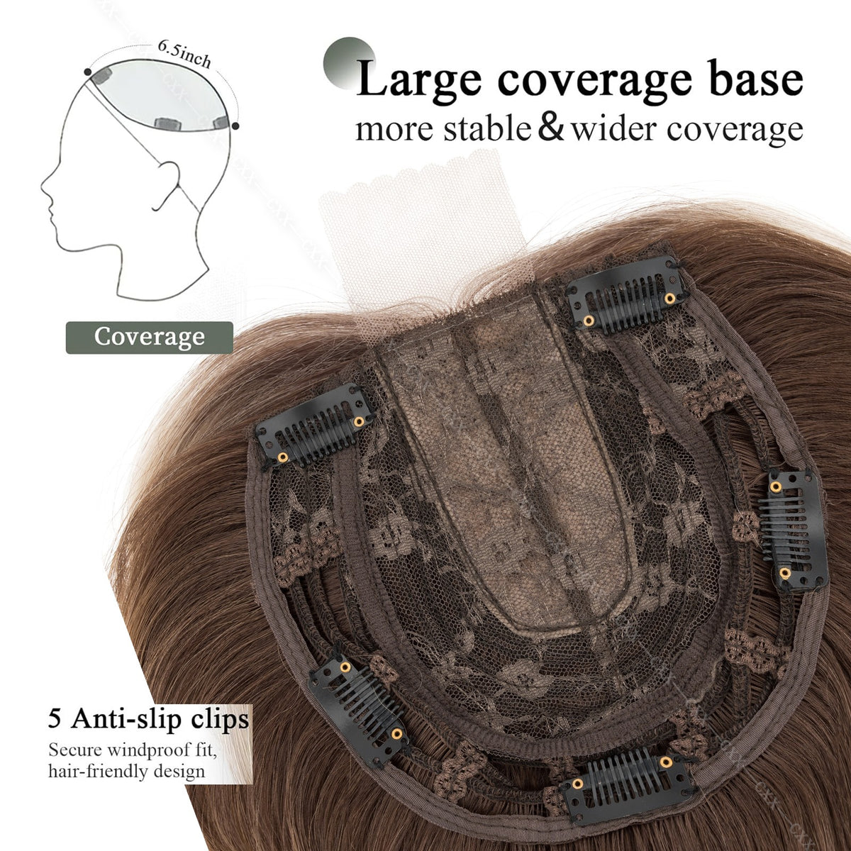 Women Clip-In Hairpiece Human Hair Toupee for Natural Look - 6.5x6.5in