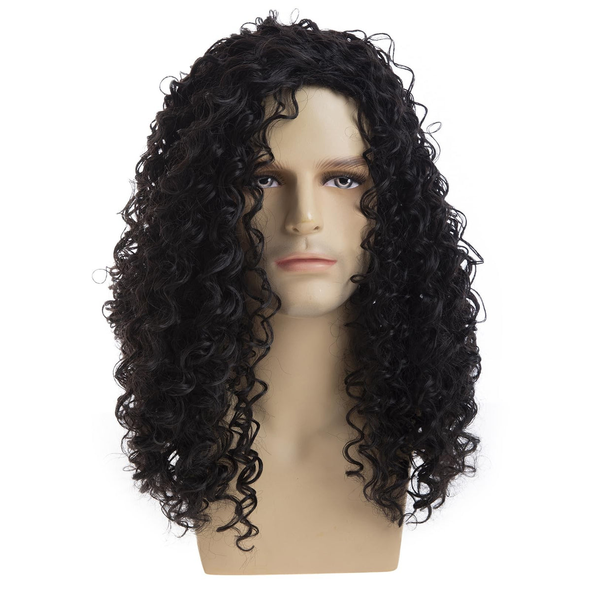 Long Curly Black Wig for Men Halloween Costume Party Cosplay