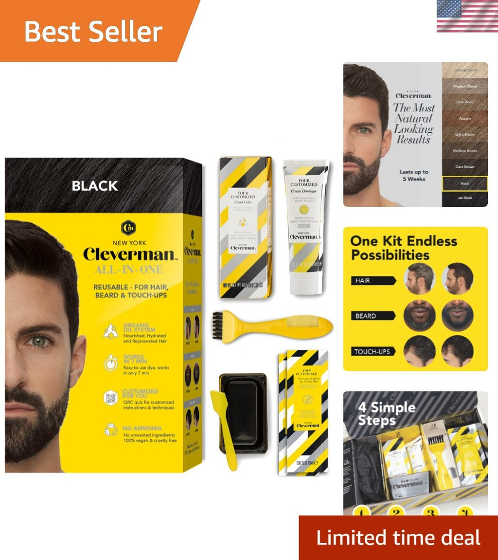 Vegan Hair & Beard Dye for Men - Ammonia-Free Black, Salon Quality
