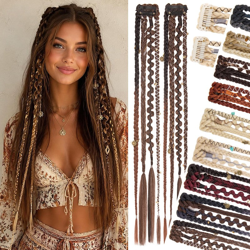 2-Piece Clip-In Synthetic Dreadlock Hair Extensions Boho Braids 20 Inches