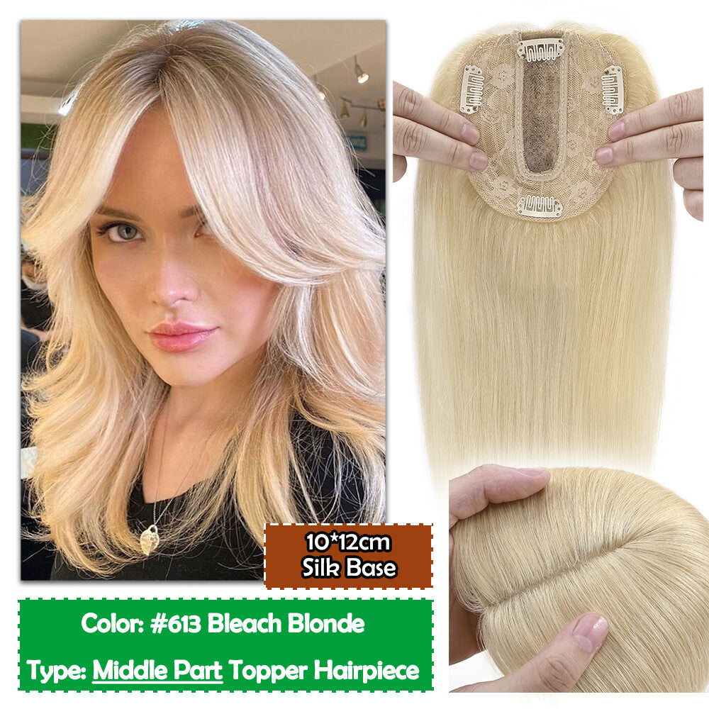 Human Hair Topper with Bangs Clip-In Remy Hairpiece for Thinning Hair