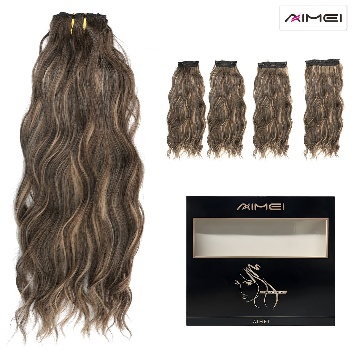 4 Pieces Clip In Hair Extensions Long Wavy 20 Inches - Natural Synthetic Fiber