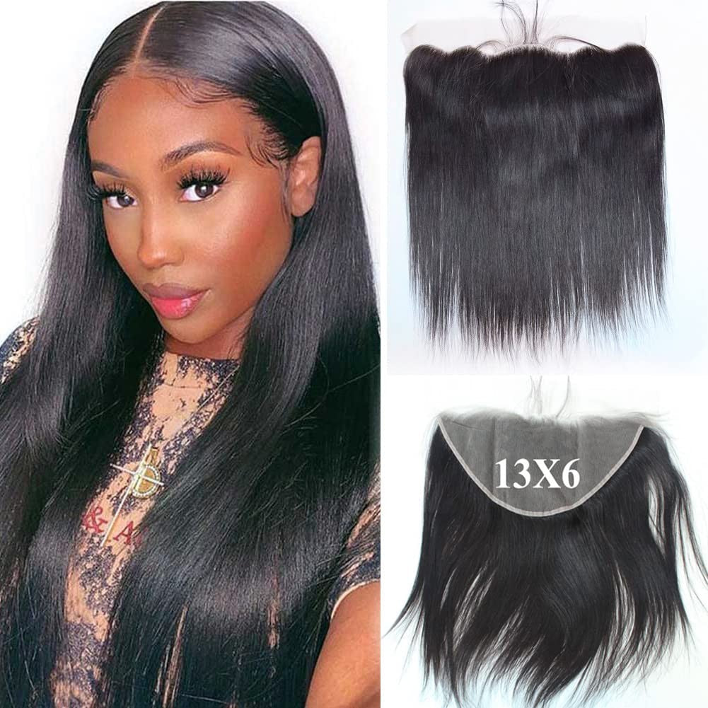 Brazilian Human Hair Lace Frontal 14-Inch Straight 1B Natural Black