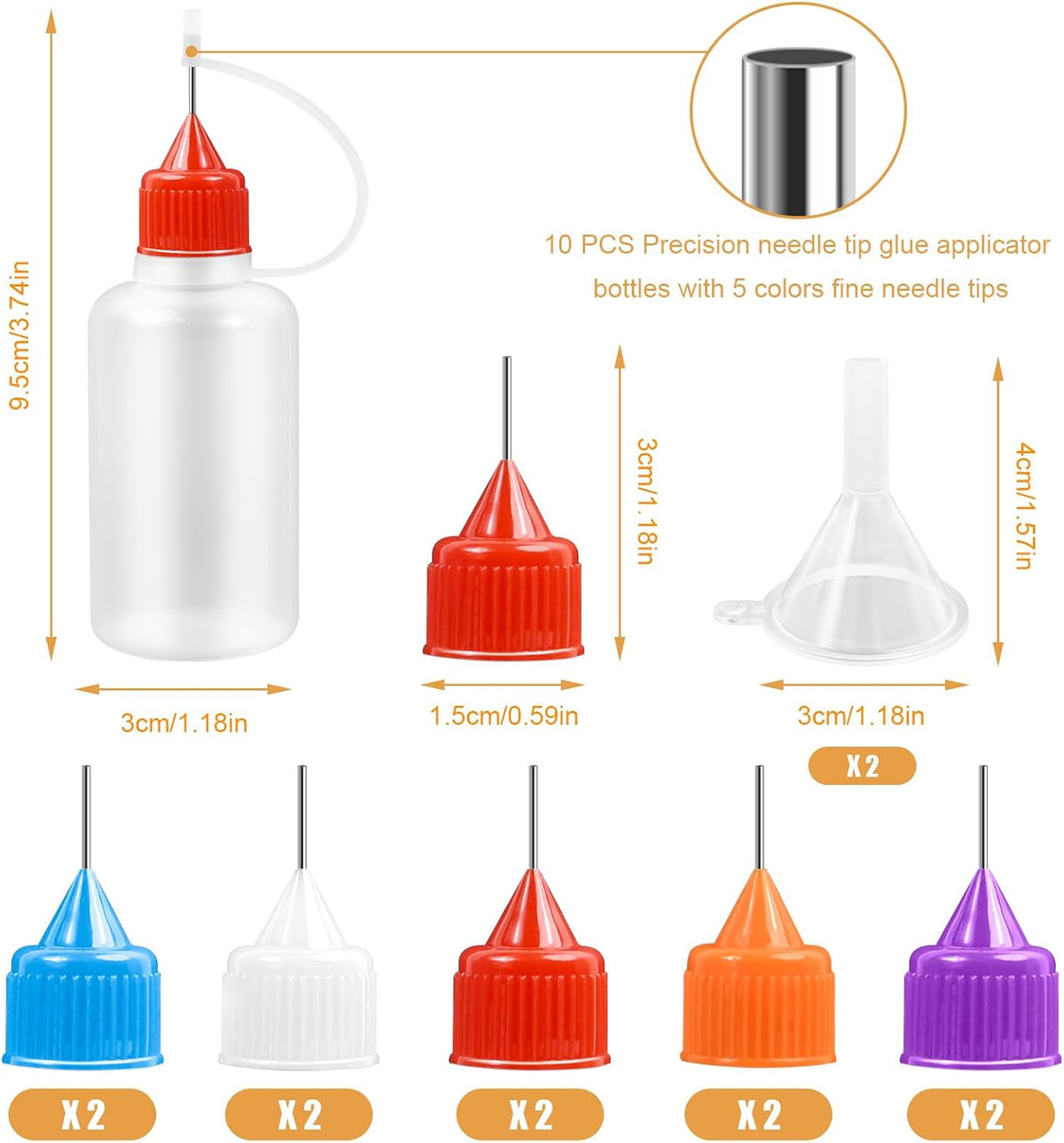 10 Pack 30ml Needle Tip Glue Bottles for Precise Application - Reusable Plastic Squeeze Bottles with Funnels