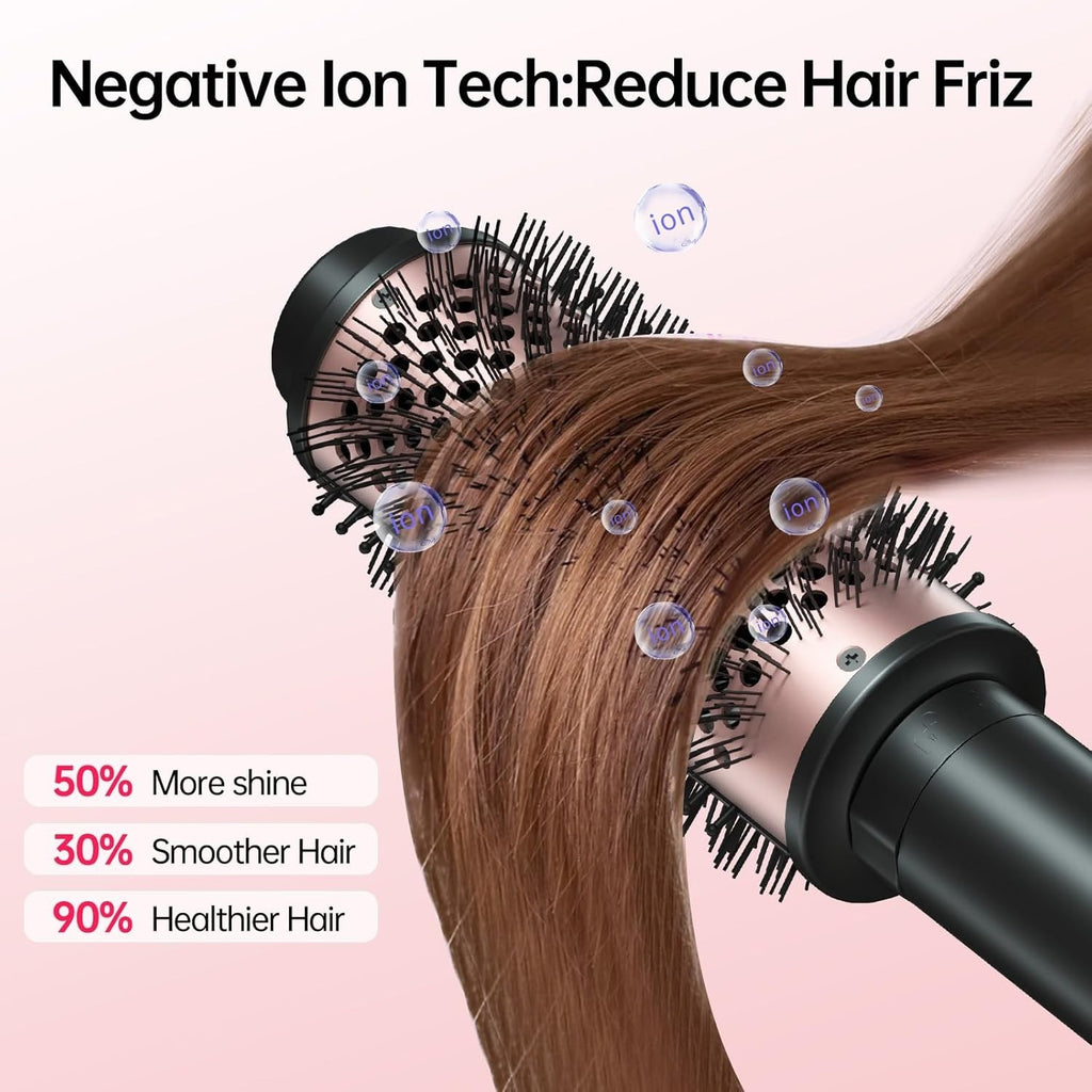 2-in-1 Negative Ion Heated Hair Brush with Curling Iron Attachments – 1.5 & 1.75 Inch