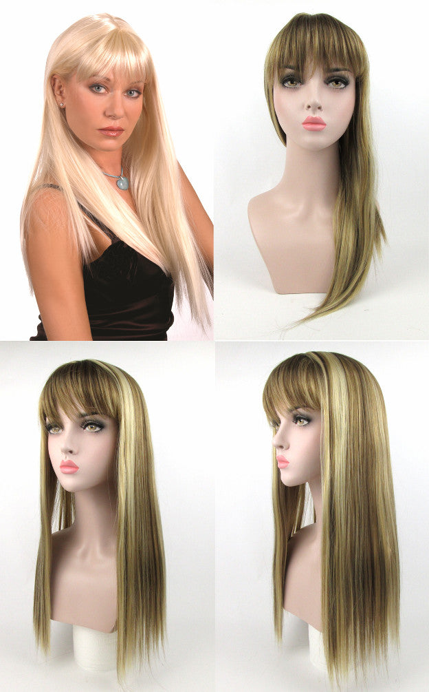 Women's Long Straight Hair Wig with Wispy Bangs - Center Parting