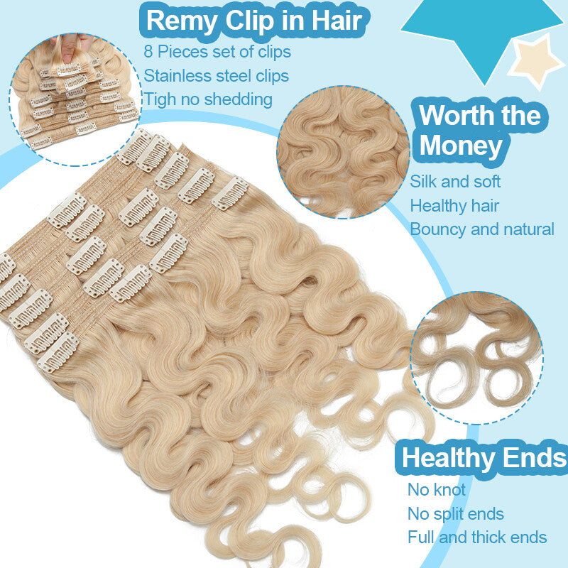 Thick Remy Clip-In Hair Extensions Full Head Double Weft Human Hair