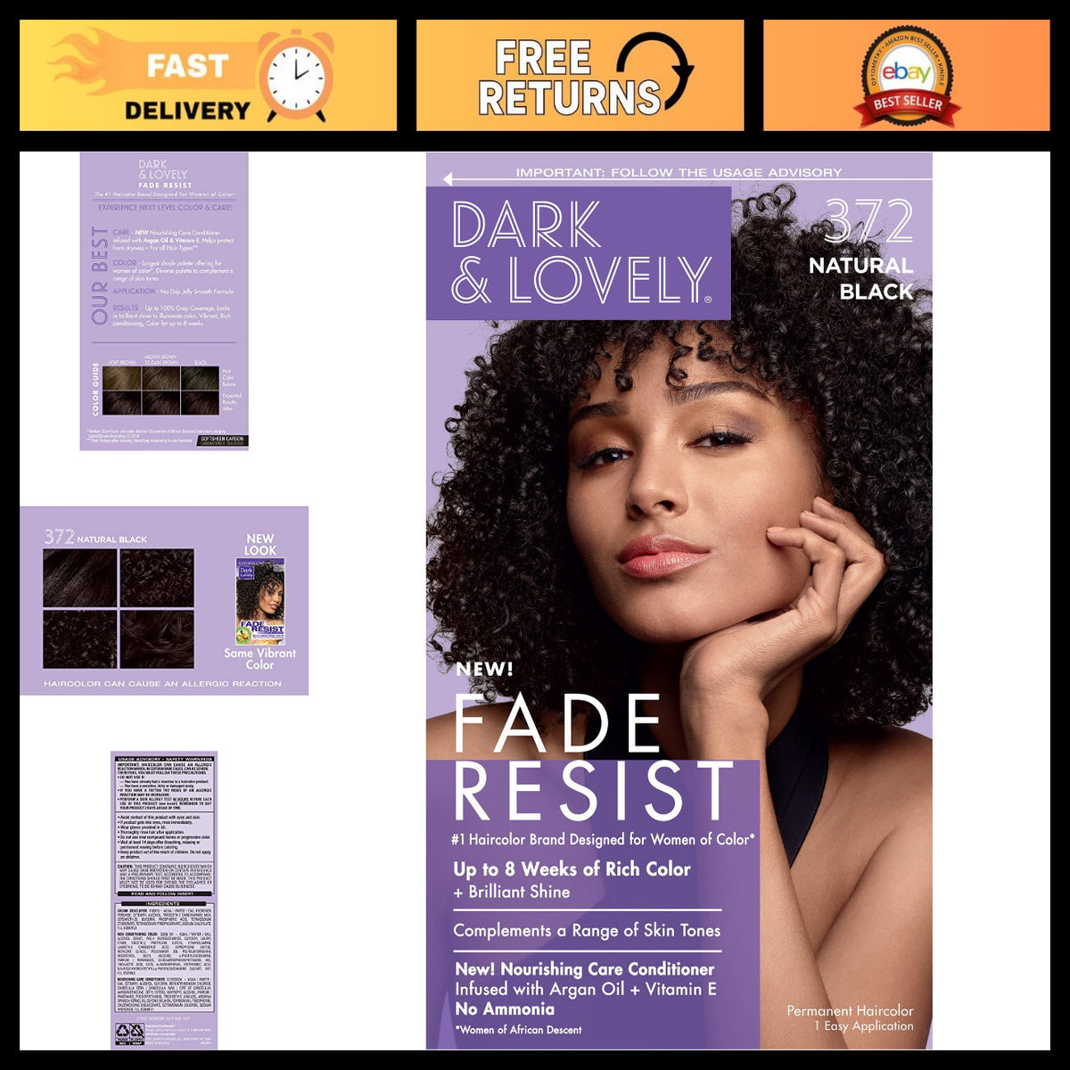 Fade-Resistant Natural Black Hair Color Pack of 4 Long-Lasting Shine