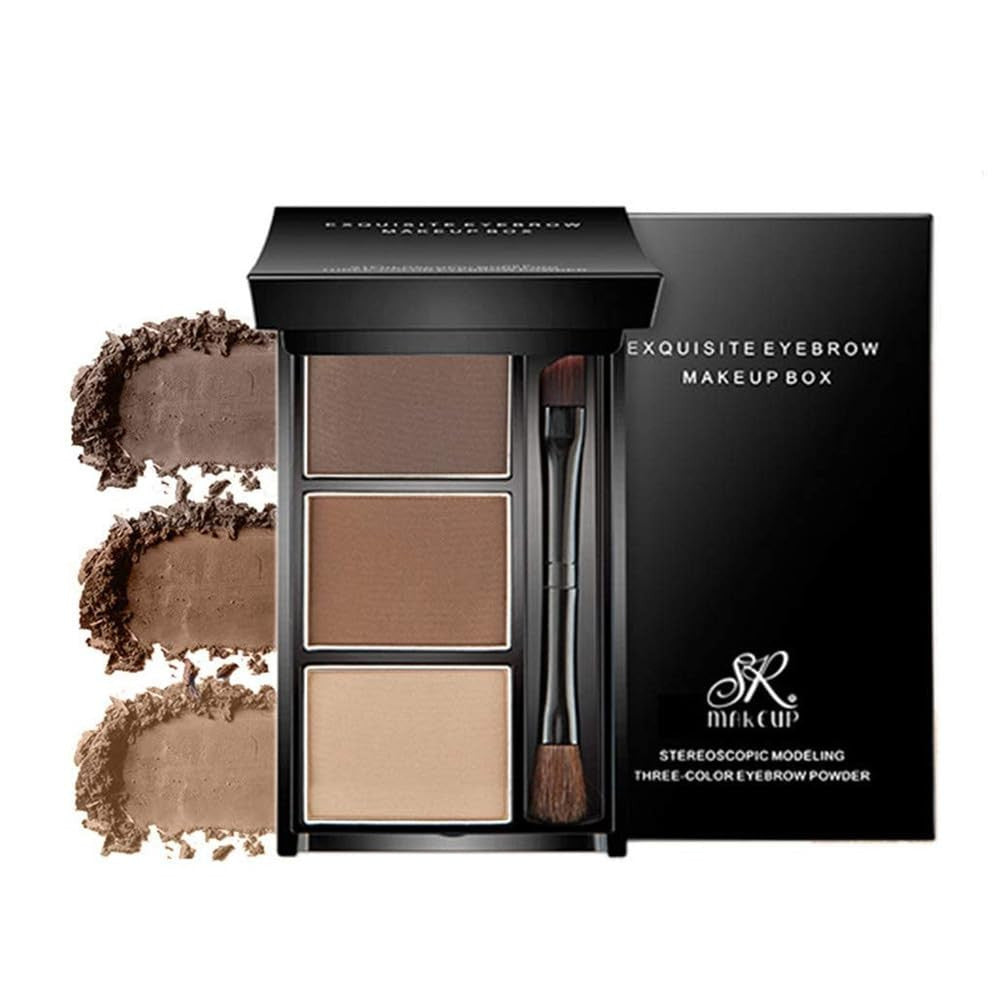 Three-Color Waterproof Eyebrow Powder Kit - Natural, Long-Lasting, Easy to Use