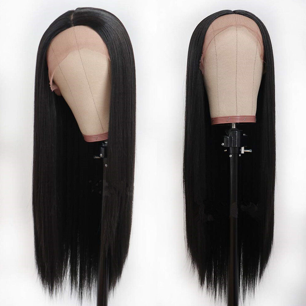 Heat Resistant Synthetic Lace Front Wig Long Black Straight Glueless Hair