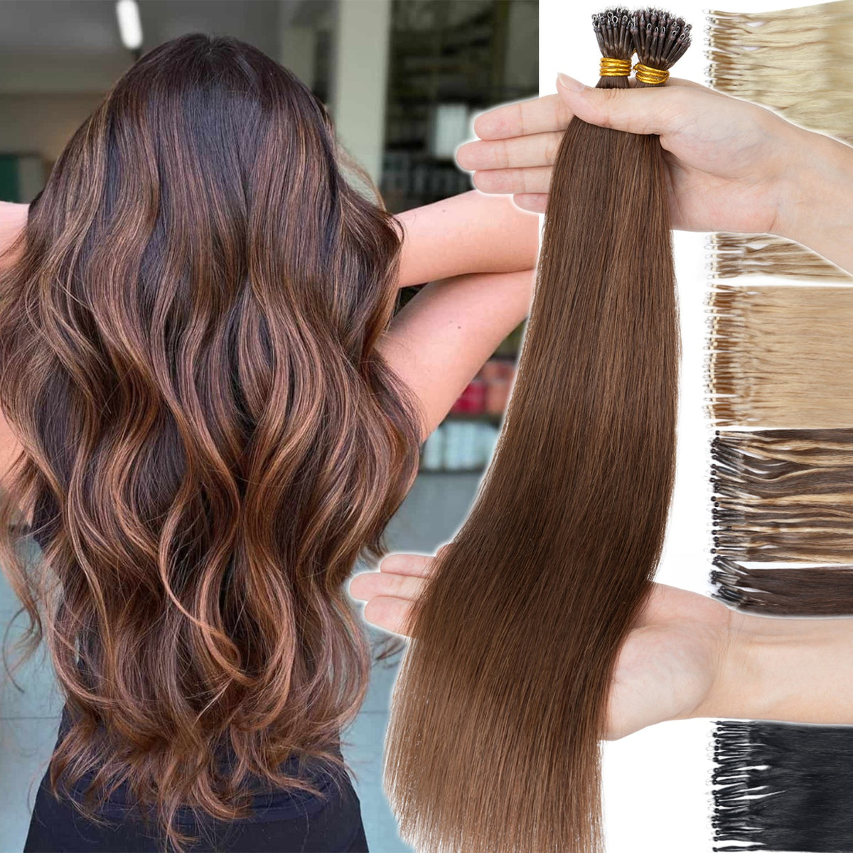 Nano Ring Hair Extensions for Micro Loop Beads - Full Head Blonde Human Hair