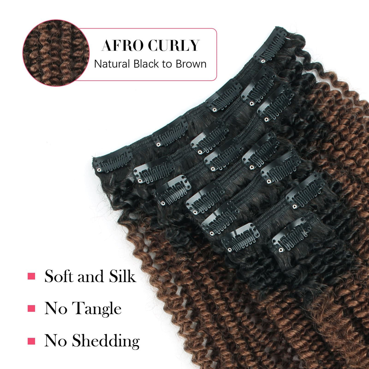 Afro Curly Clip-In Human Hair Extensions 12 Inch 7 Pieces for 4B 4C Hair