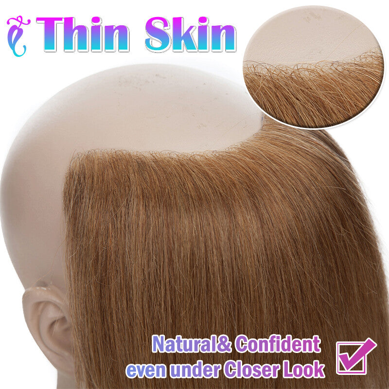 Mens Human Hair Toupee Hair Replacement System with PU Skin Base