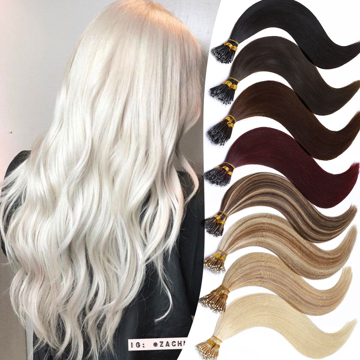 100% Human Hair Extensions Nano Ring Loop Micro Beads Blonde S