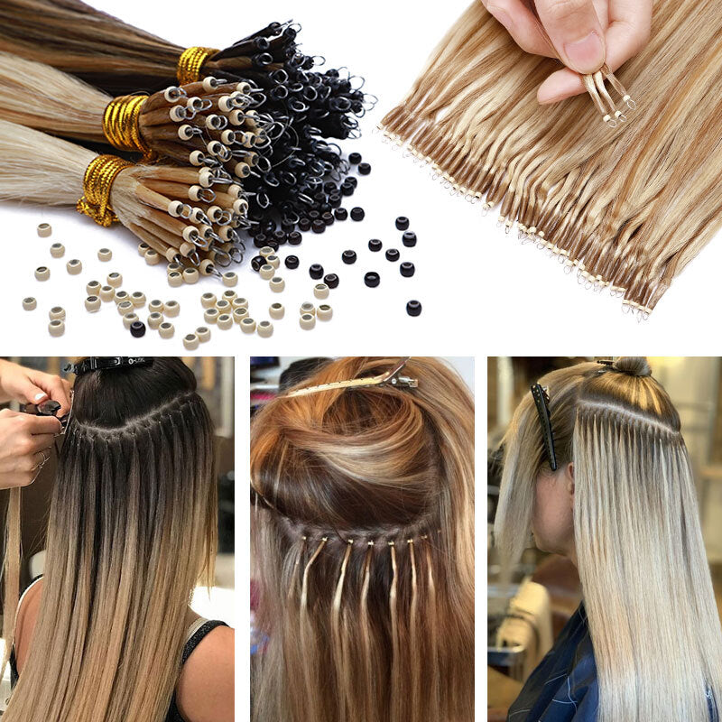 Nano Ring Hair Extensions for Micro Loop Beads - Full Head Blonde Human Hair