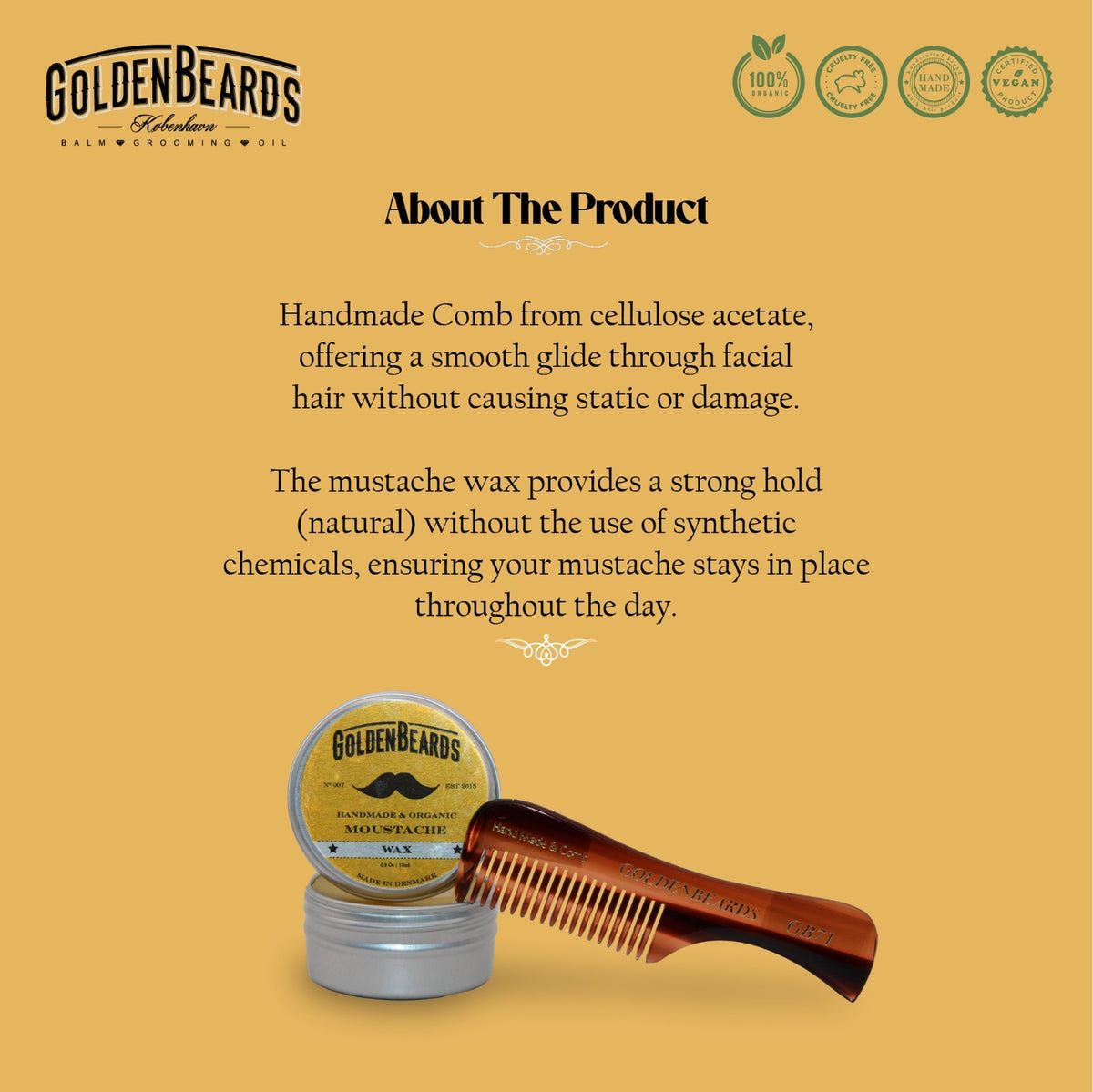 Organic Mustache Wax Kit with Comb for Styling & Taming Facial Hair