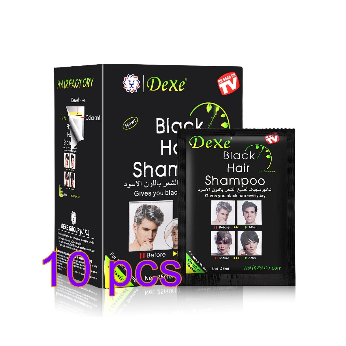 10-50X Instant Black Hair Colour Shampoo - Easy 5-Minute Hair Dye