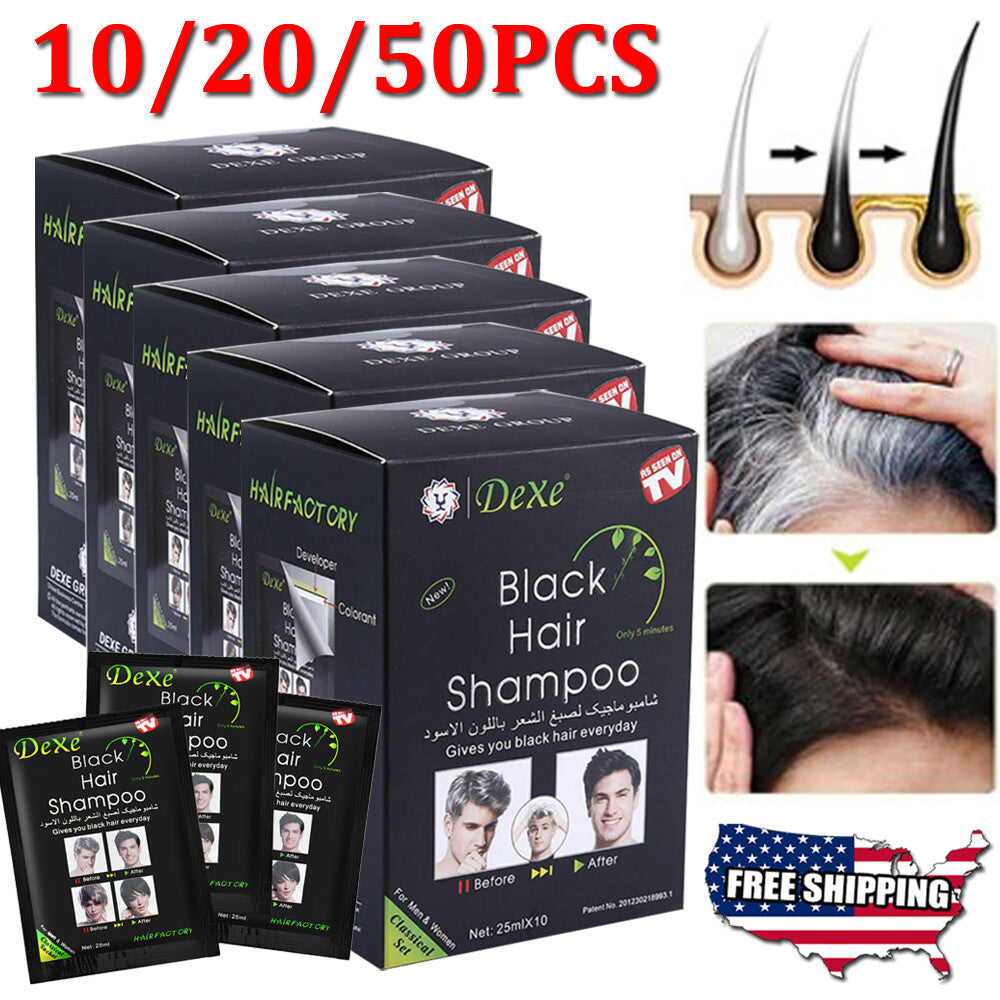 Natural Black Hair Shampoo - Instant 5-Min Hair Color Dye for Unisex - Multiple Quantities