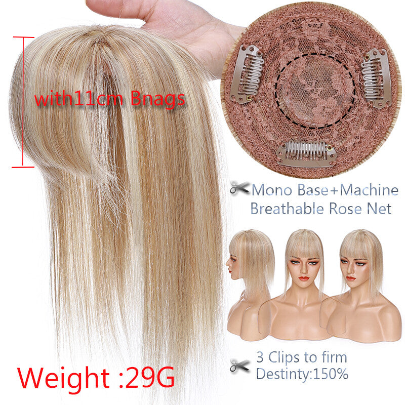 Remy Human Hair Topper with Silk Base Clip-In Hairpiece for Volume & Coverage