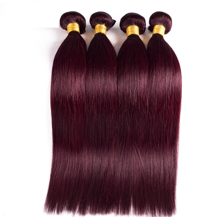 Human Hair Extensions Burgundy 99J Multiple Lengths & Textures - Full Bundle
