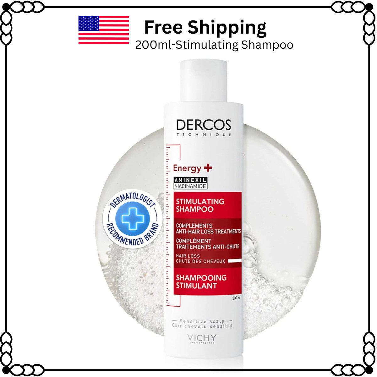 Vichy Dercos Stimulating Anti-Hair Loss Shampoo 200ML for Thinning Hair