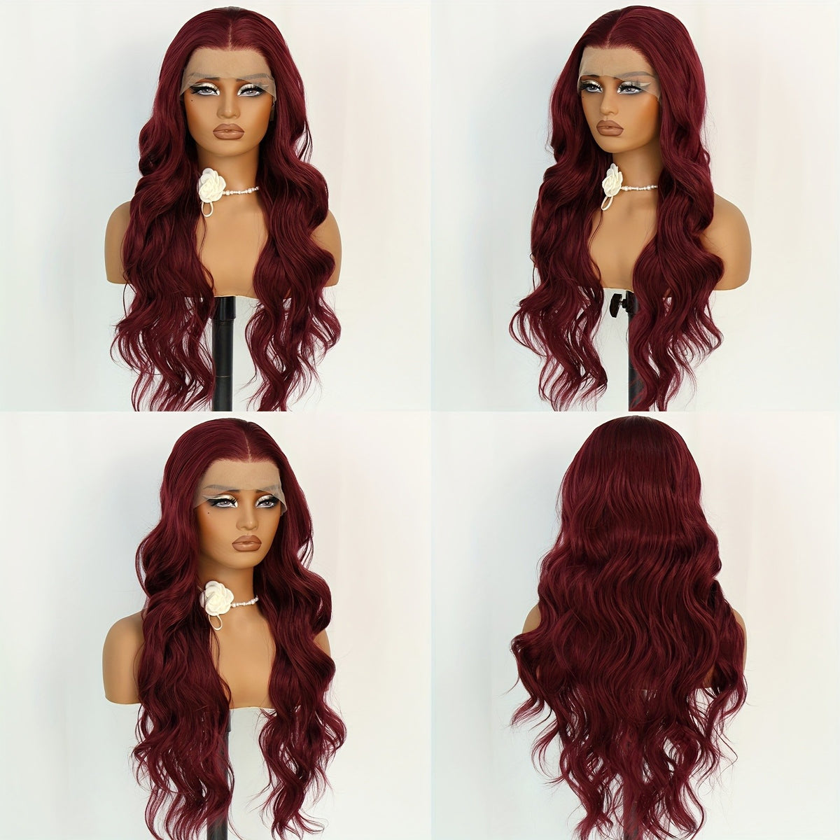 Wine Red Body Wave Lace Frontal Wig - Glueless, Pre-Plucked, 180% Density