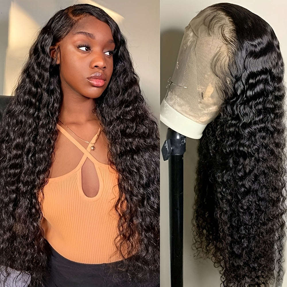 Glueless Synthetic Lace Front Wig for Women - Natural Black, Pre-Plucked, 180% Density