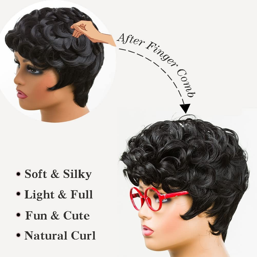 Elegant Curly Pixie Wig for Black Women with Vibrant Bangs & Heat-Resistant Fibers