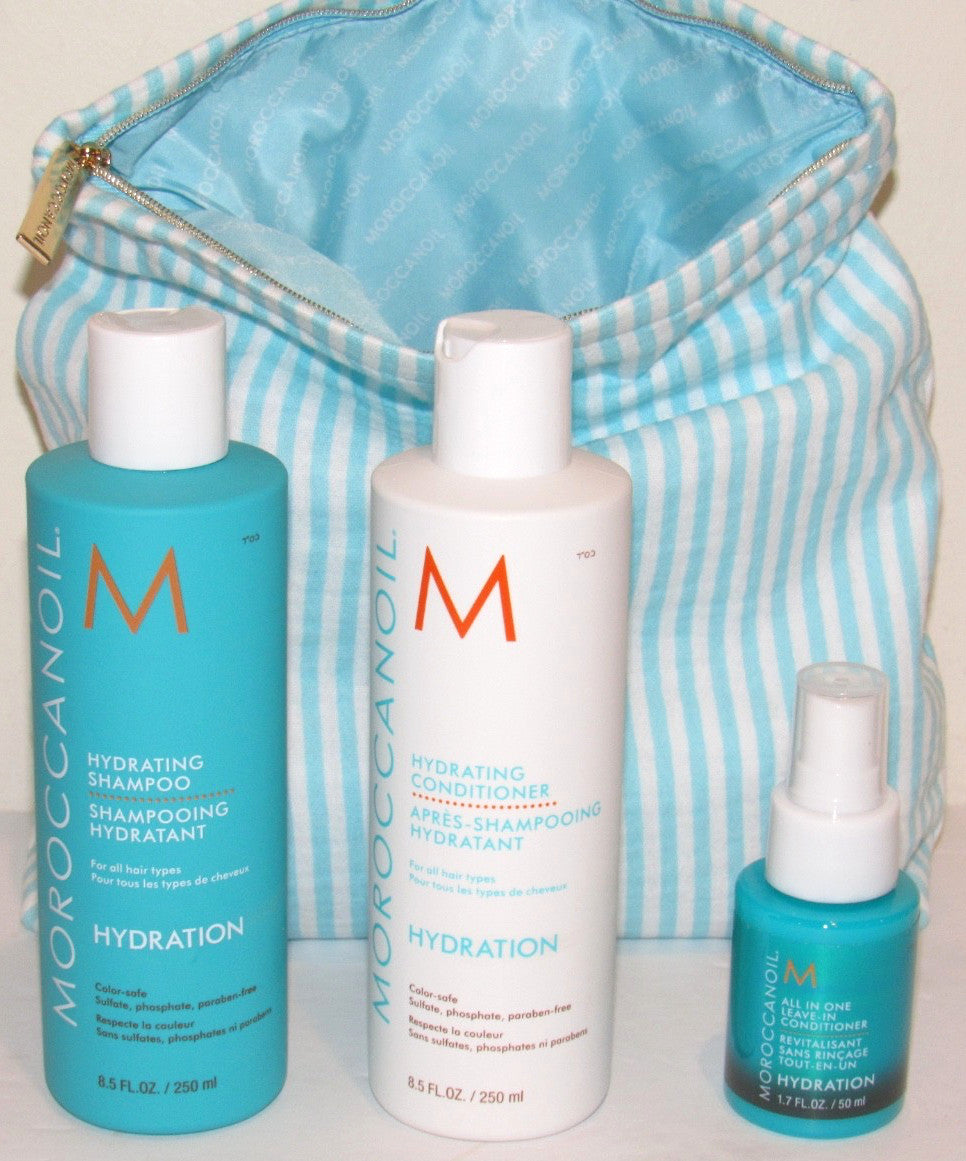 MoroccanOil Hydrating Shampoo & Conditioner Set with Leave-In & Bag - 4 Piece