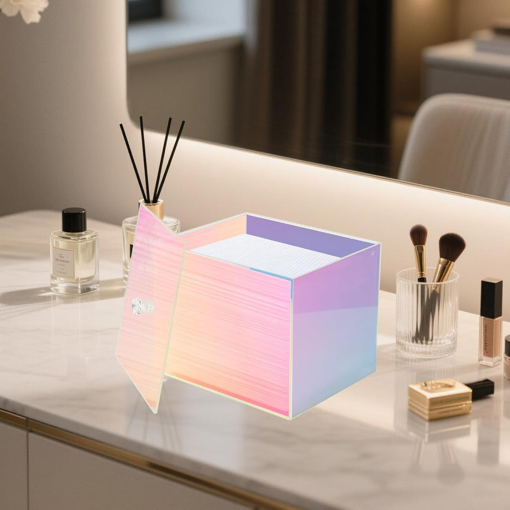 Disposable Face Towel Box, Acrylic towel holder clear rainbow lid