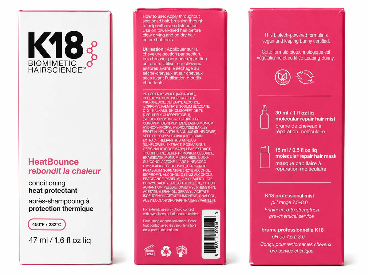 K18 Biomimetic Hair Science HeatBounce Leave-In Conditioner 1.6 oz - Heat Protectant & Detangler