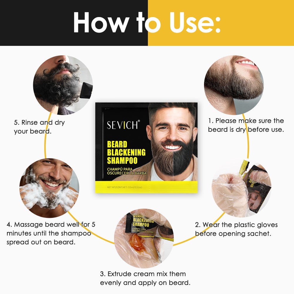 Men's 2-in-1 Beard & Hair Color Shampoo - Natural Black Dye, Permanent, 200ML