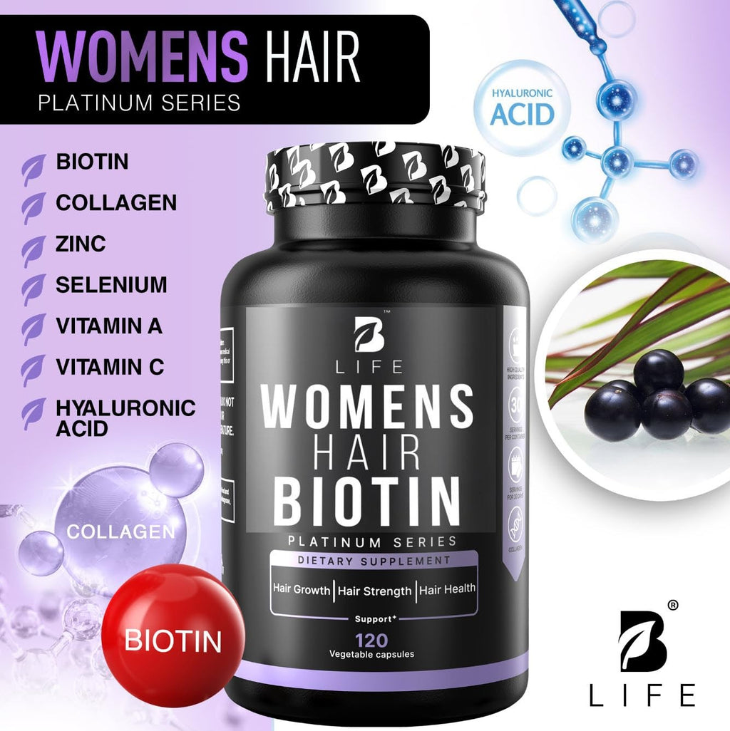 Women’s Hair Vitamins for Hair Loss - Biotin 10000 mcg - 120 Capsules