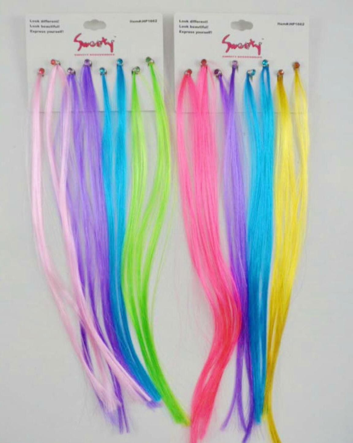 16-Piece Synthetic Hair Extensions with Clips & Gem Stones - Solid Colors