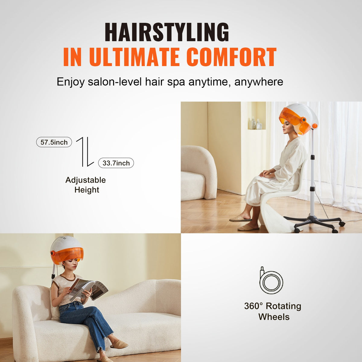 Professional Hooded Hair Dryer 1875W Salon-Quality Stand-Up Hair Dryer with Adjustable Temp & Speed