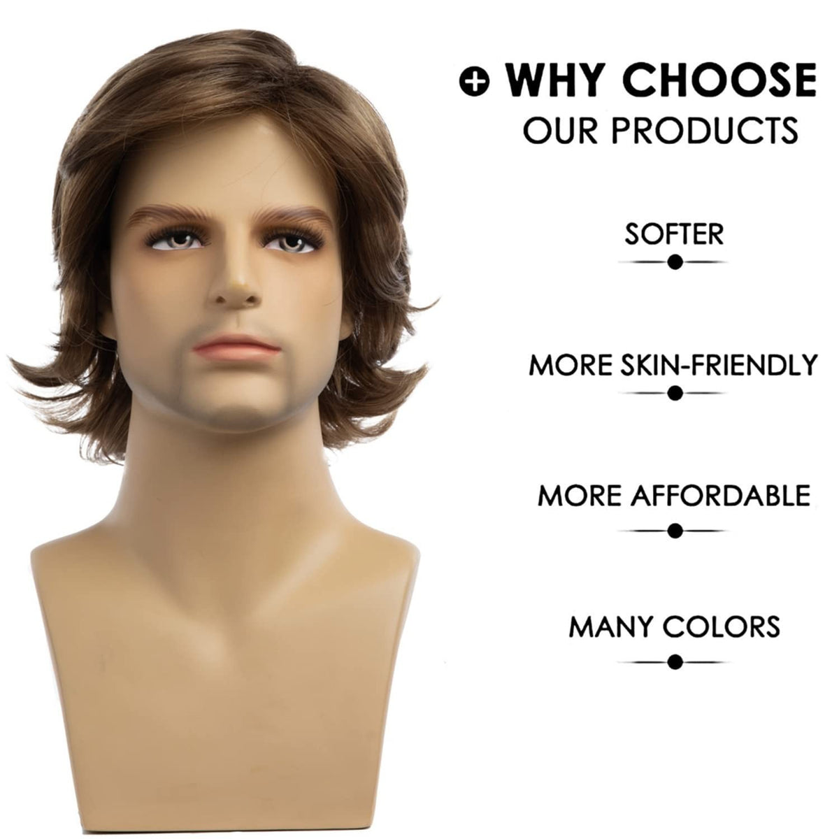 Short Light Brown Synthetic Wig with Adjustable Cap for Cosplay & Occasions