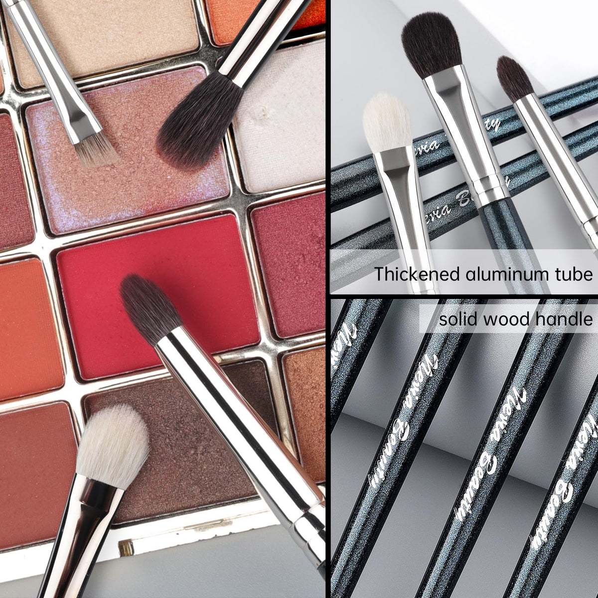 Natural Goat Hair Eye Makeup Brush Set - 6 Pcs Professional Blending Tools, Blue