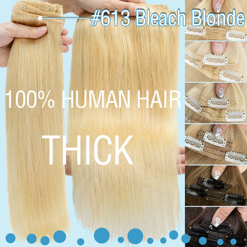 Thick Remy Clip-In Hair Extensions Full Head Double Weft Human Hair