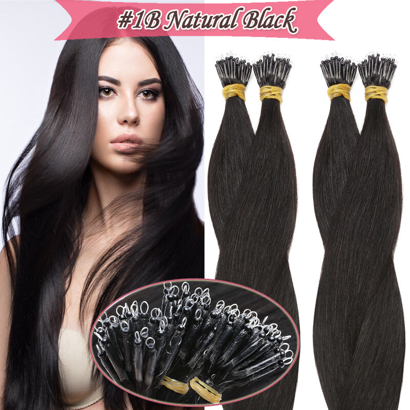 Nano Ring Hair Extensions Micro Loop Link Beads Remy Human Hair Thick 16-24 Inch