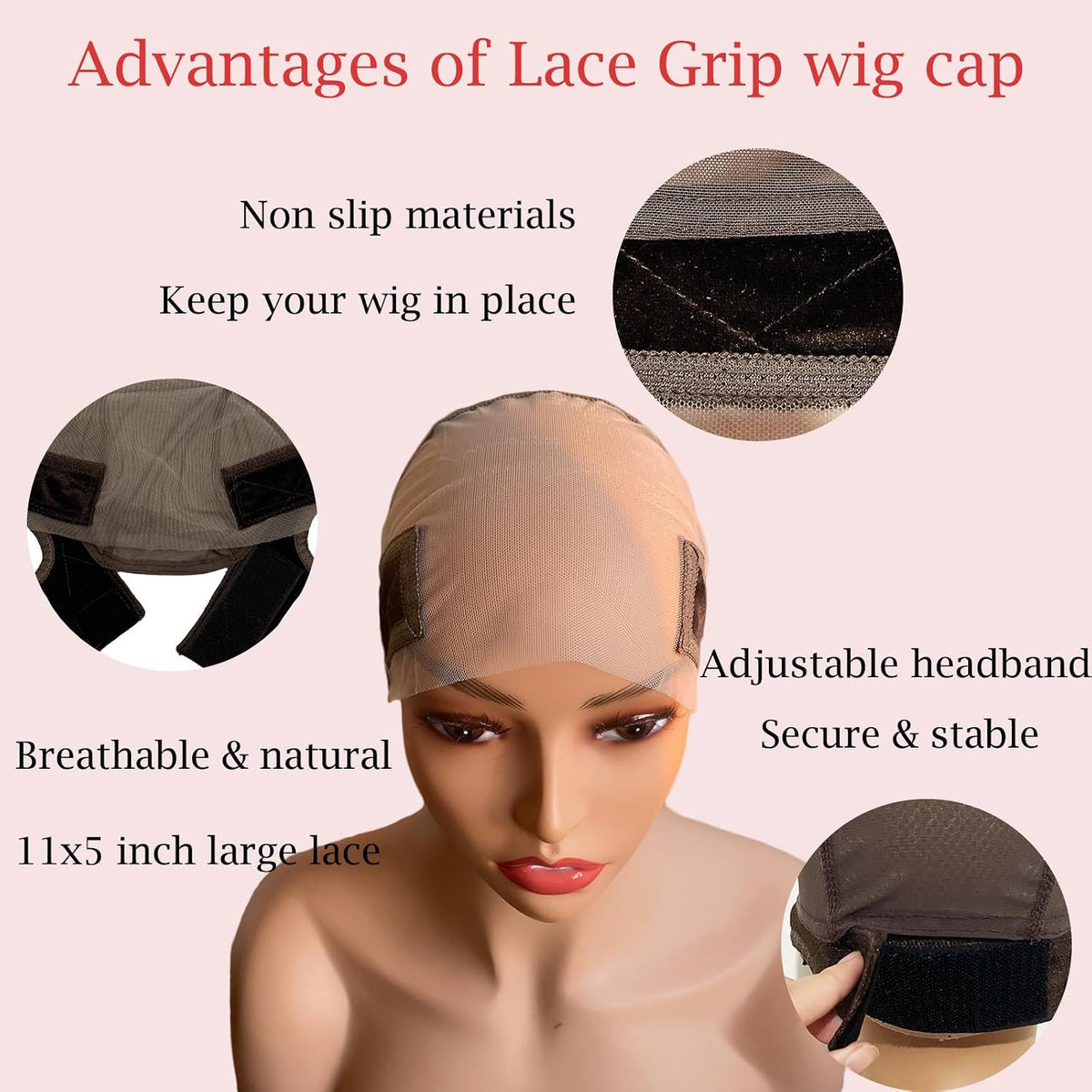 Large Transparent Lace Wig Grip Cap for Glueless Wigs, Adjustable Non-Slip Band