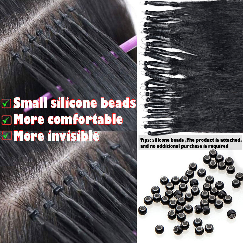 Remy Human Hair Extensions Nano Ring Bead Set - Multiple Lengths & Colors