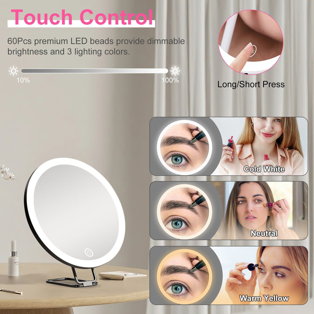 30X Magnifying Lighted Makeup Mirror with 3 Color LEDs – Adjustable Brightness