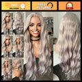 Long Wavy Silver Grey Synthetic Lace Front Wig for Women - Heat Resistant, Pre-Styled