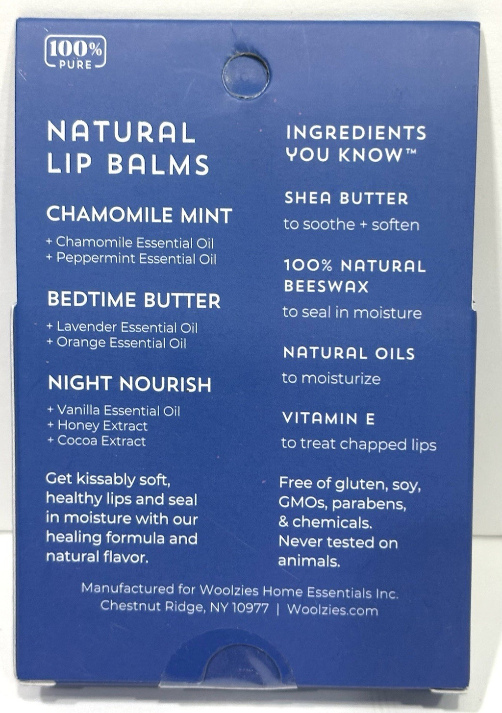 Natural Lip Balm Set of 3 - Moisturizing Lip Care for Night & Day