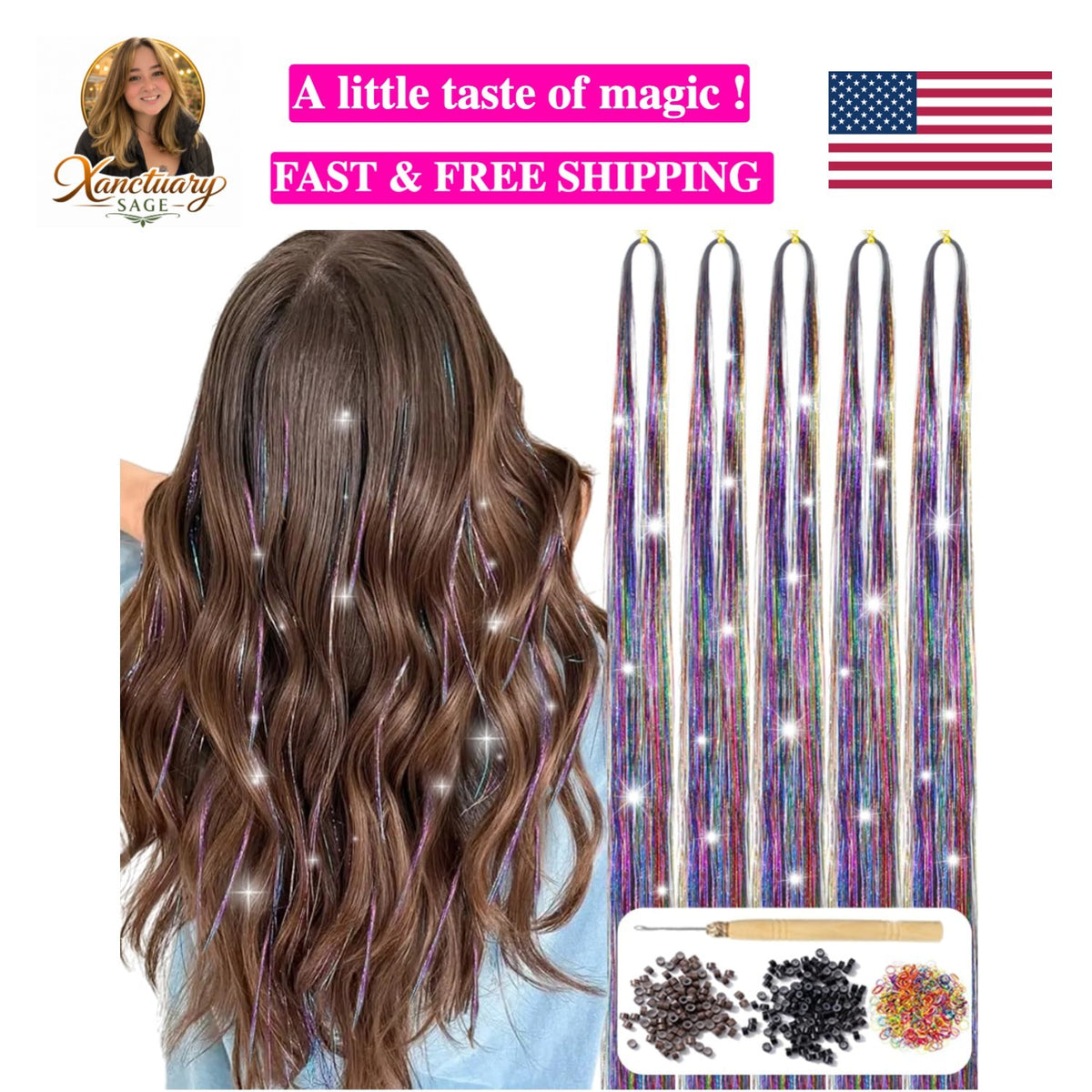 Colorful Tinsel Hair Extensions 48 Inch Heat Resistant & Customizable