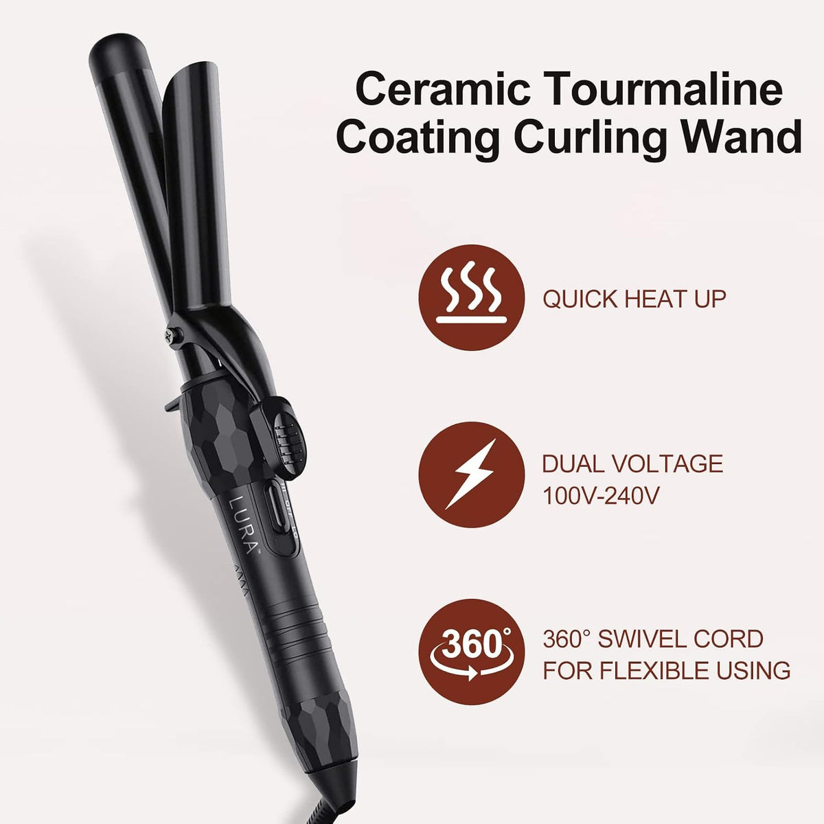 1 Inch Ceramic Curling Iron for Short Hair - 410°F/320°F Dual Voltage