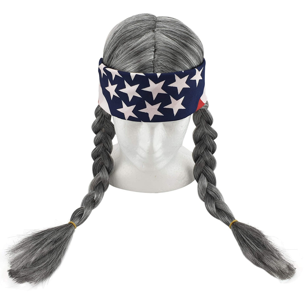 Adult Grey Hippie Cowboy Wig with Bandana - Costume Accessory